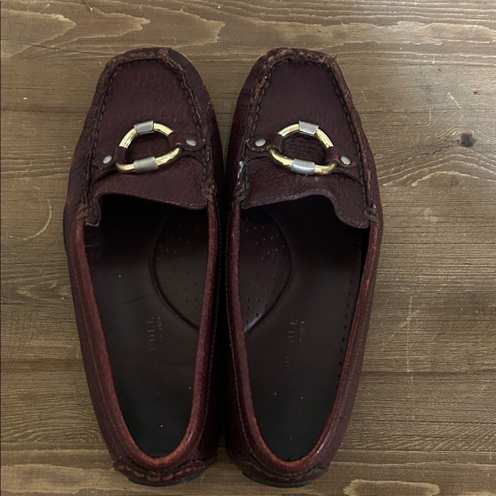 Kenneth Cole Burgundy Loafers with Gold and Silver Accents